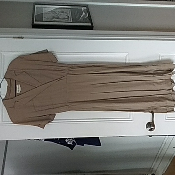 Vintage taupe faux-wrap Barry Bricken dress (see measurements & notes) - Picture 1 of 4